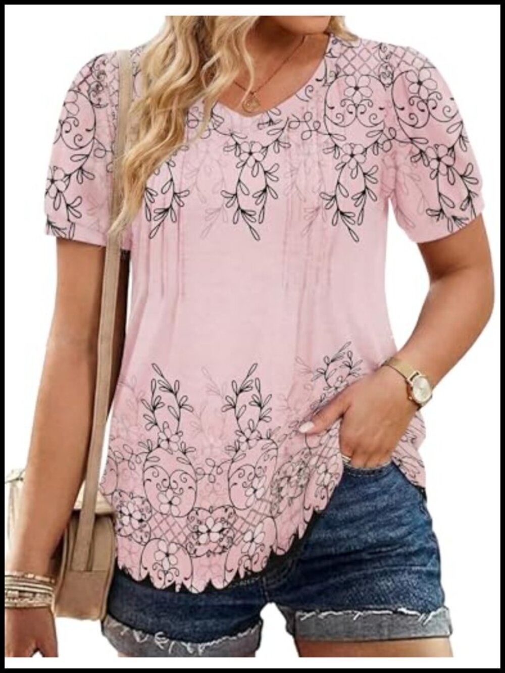 Plus Size Puff Sleeve V-Neck Flowy Tunic Top